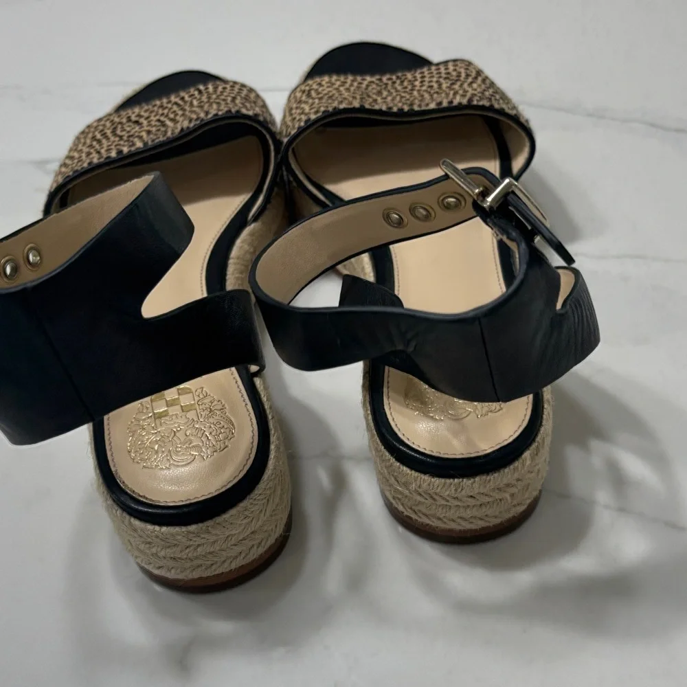 Vince Camuto Black and Tan Espadrille Sandals